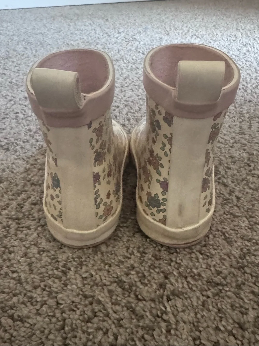H&M Cream Floral Kids Rain Boots with Pink Trim